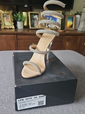 Elegant Nude Rhinestone Spiral Strap High Heel Sandals